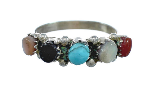 Native American Zuni Sterling Silver Multicolor Ring Size 5-1/4 X10626